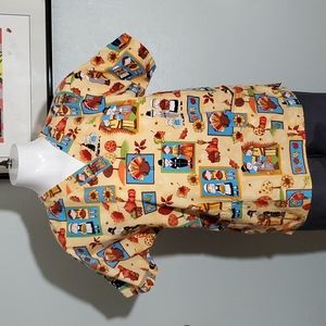 H.Q. SCRUB Cotton Golden Yellow  Thanksgiving Scrub Tunic-3 Pockets-EUC-Sz XS